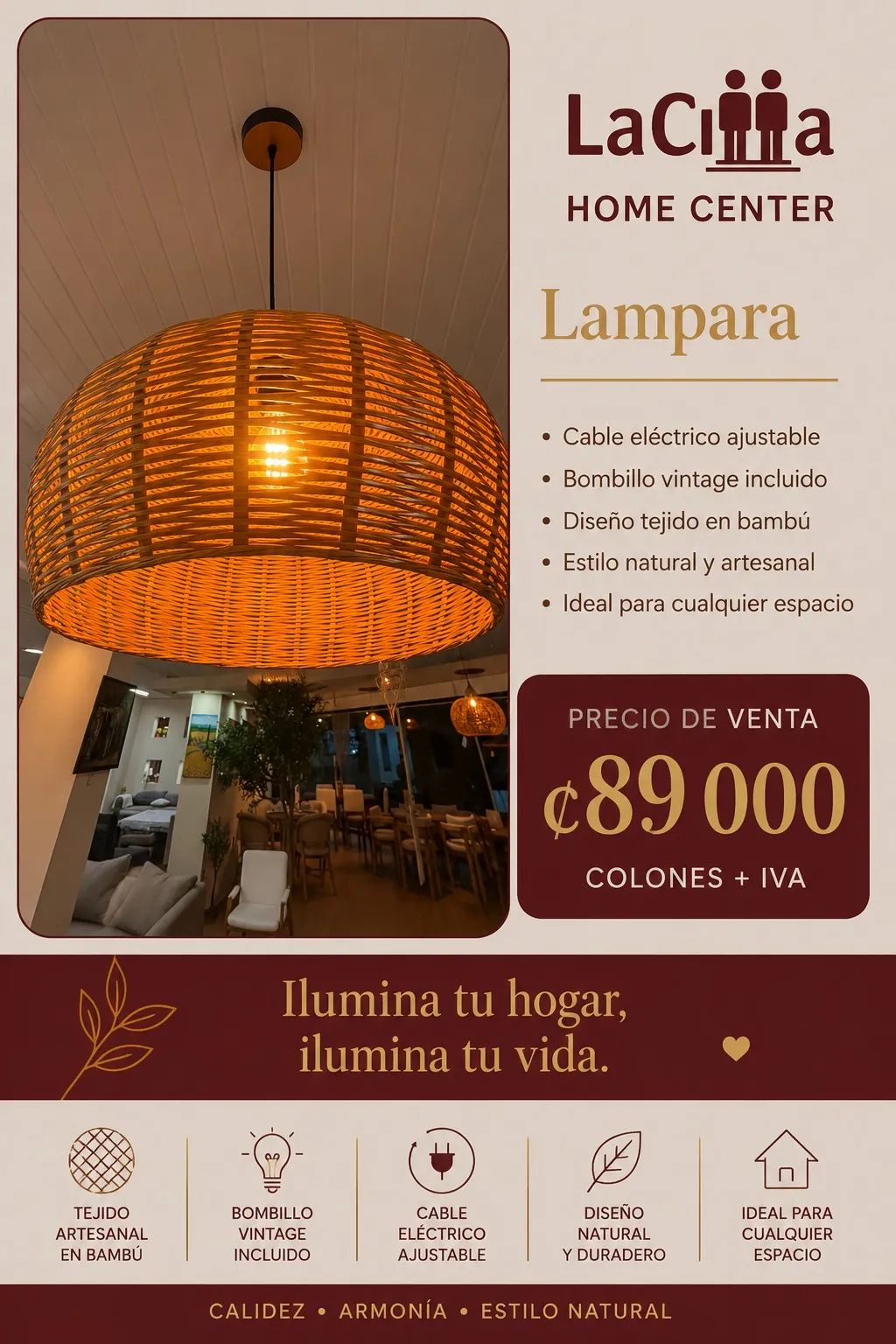 Lampara Tejido Bambu